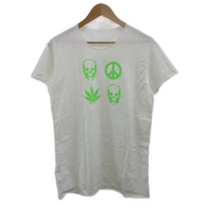 Tシャツ M 白 ホワイト 半袖 スカルプリント ラウンドネック カットオフ /PP GY18