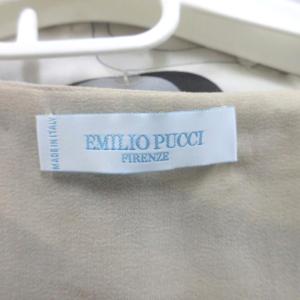 Emilio Pucci シャツ ブラウス ノースリーブ 絹 シルク 40 白 ホワイト 黒 ブラック グレー スパンコール 抽象柄