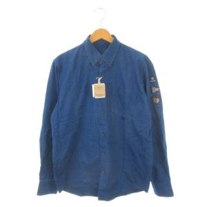 シャツ ダンガリー S 青 ブルー 長袖 ボタンダウンカラー クマプリント ワッペン付き D0421FB