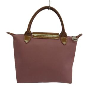 Longchamp ミニハンドバッグ ナイロン エナメル ロゴ 型押し ピンク 茶色 ブラウン /XZ GY18
