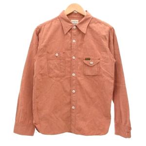 美品 ワークシャツ 撚り杢シャンブレーシャツ 36 赤茶 長袖 胸ポケット レギュラーカラー 750WS