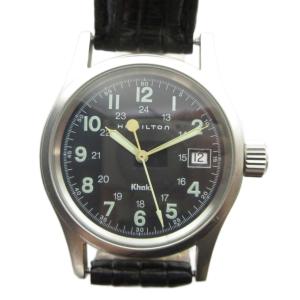 6359 Khaki 腕時計 クォーツ レザーベルト カレンダー付き デイト 黒文字盤
