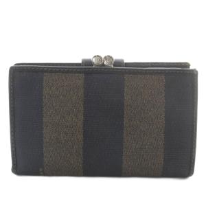 FENDI 財布 二つ折り ペカン柄 がま口 PVC ブラウン ブラック 2270-01692-078 /YO14