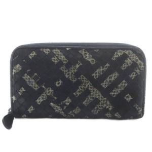 BOTTEGA VENETA 長財布 イントレチャート パイソン ラウンドファスナー レザー ブラック /YO9 OH