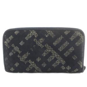 BOTTEGA VENETA 長財布 イントレチャート パイソン ラウンドファスナー レザー ブラック /YO9 OH