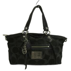 ポピー POPPY ハンドバッグ ショルダー 2WAY キャンバス レザー シグネチャー ロゴ 黒 ブラック