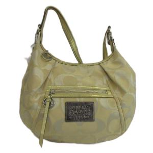 ポピー POPPY ショルダーバッグ 2WAY キャンバス レザー シグネチャー ロゴ ベージュ シルバー色