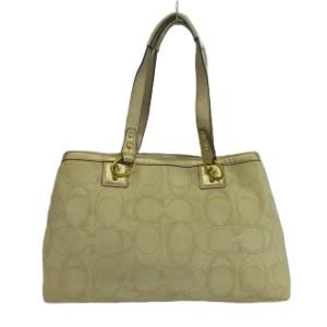COACH ペネロピ リネン シグネチャー キャリーオール トートバッグ 肩掛け キャンバス レザー ラメ ロゴ ベージュ