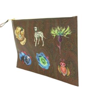 ETRO セカンドバッグ クラッチバッグ PVCレザー 総柄 プリント 茶 ブラウン /BB GY11