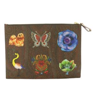 ETRO セカンドバッグ クラッチバッグ PVCレザー 総柄 プリント 茶 ブラウン /BB GY11