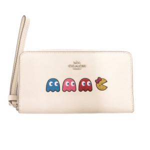 F73444 パックマンコラボ 長財布 ウォレット ゴースト柄 ラウンドファスナー グリッター レザー