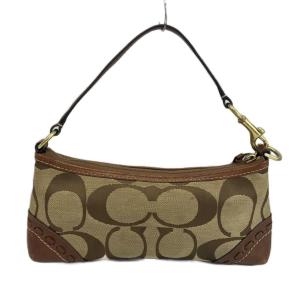 COACH ハンドバッグ アクセサリーポーチ キャンバス レザー シグネチャー ストライプ 茶色 ブラウン 6899