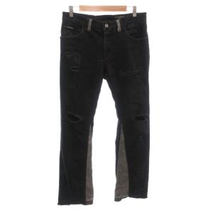 DENIM SLIM デニムパンツ ジーンズ スキニー ダメージ加工 パネル切り替え プレート 48 黒