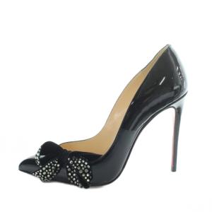 Christian Louboutin パンプス リボン ラインストーン エナメル 35.5 ブラック