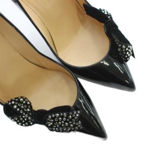 Christian Louboutin パンプス リボン ラインストーン エナメル 35.5 ブラック