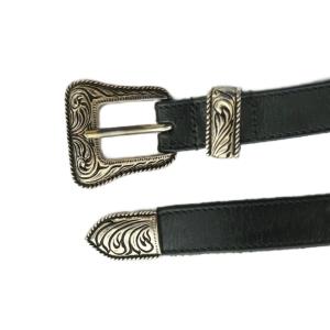 SAINT LAURENT PARIS ウエスタンバックル ナロー ベルト 85 ブラック