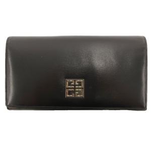 二つ折り長財布 ロングウォレット がま口 ボタン開閉 レザー 本革 黒 ブラック ロゴビジュー装飾 /SD