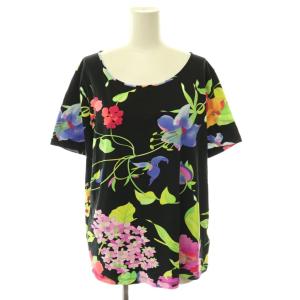 ファッション Tシャツ カットソー 半袖 ナイロン 花柄 44 黒 ブラック マルチカラー /NR GY18