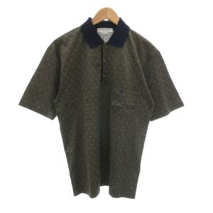 ヴィンテージ総柄ポロシャツ 半袖 M カーキ ネイビー /TQ GY18