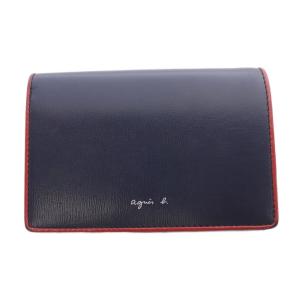 二つ折り財布 小銭入れあり レザー ロゴ がま口 紺 ネイビー 赤 レッド /SR GY18