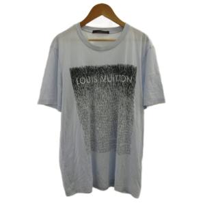 ノイズ グラデーション ロゴ Tシャツ カットソー 半袖 クルーネック L 水色 ライトブルー RM121M