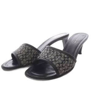 ミュール サンダル ハイヒール シグネチャー キャンバス レザー 6.5 グレー ブラック /YO29