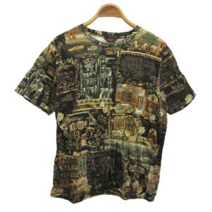 ペインテッドハウス Tシャツ カットソー 半袖 クルーネック 総柄 L 黒 ブラック マルチカラー /XZ