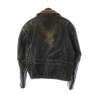 HARLEY DAVIDSON ライダースジャケット ダブル ダメージ加工 イーグル刺繍 M ブラウン