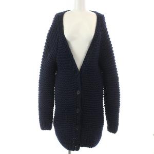 カーディガン ロング 編み込み 長袖 アルパカ シルク混 ウール混 38 ネイビー