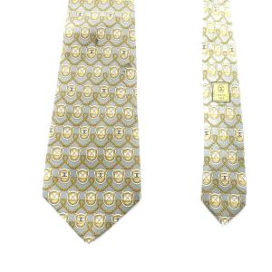 CHANEL ワイドタイ ネクタイ ココマーク 総柄 チェーン シルク グレー ゴールド