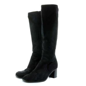 FENDI ロングブーツ チャンキーヒール ハラコ 37 ブラック