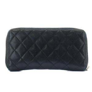 CHANEL カンボン ココマーク 長財布 ラウンドジップ シルバー金具 レザー 15番台 ブラック
