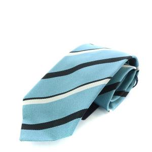 ネクタイ レギュラータイ レジメンタルストライプ シルク 水色 ブラック
