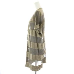 BRUNELLO CUCINELLI カーディガン ボーダー 半袖 L グレー ベージュ