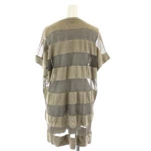 BRUNELLO CUCINELLI カーディガン ボーダー 半袖 L グレー ベージュ