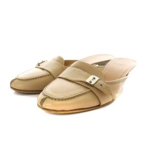 ミュール ヒール アーモンドトゥ 金具 36.5 ベージュ