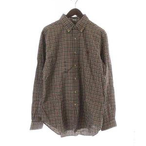 カジュアルシャツ ボタンダウン カットソー 長袖 チェック柄 M ブラウン
