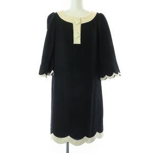 ワンピース ひざ丈 七分袖 ウール 38 ブラック