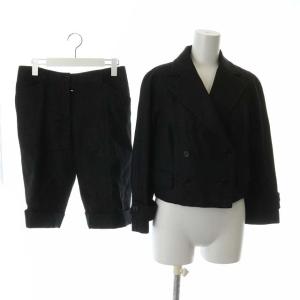 セットアップ テーラードジャケット ダブル ハーフパンツ リネン混 麻混 38 ブラック