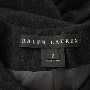 RALPH LAUREN ノーカラーコート アウター 羊毛 ウール アンゴラ混 カシミヤ混 刻印ボタン 2 チャコールグレー