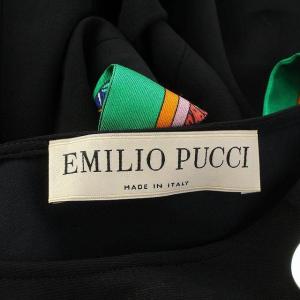 Emilio Pucci ワンピース 半袖 ひざ丈 シルク混 リボン M ブラック グリーン