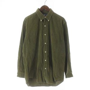 カジュアルシャツ カットソー 長袖 コーデュロイ ボタンダウン L カーキ