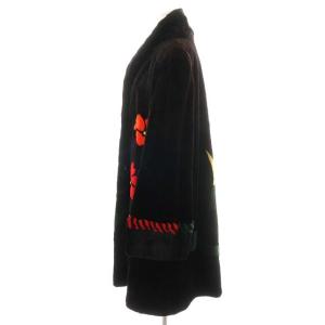SAGA MINK 金サガ 毛皮コート ロング丈 ミンク シェアード 花 フラワー F ブラック レッド