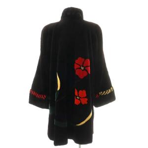 SAGA MINK 金サガ 毛皮コート ロング丈 ミンク シェアード 花 フラワー F ブラック レッド