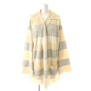 カーディガン 長袖 ボーダー リネン混 シルク混 XL ベージュ グレー