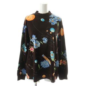 カットソー 長袖 総柄 コットン ブラウン