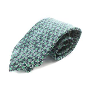 ネクタイ レギュラータイ 総柄 シルク グリーン ネイビー