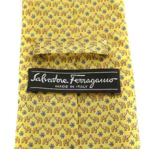 Salvatore Ferragamo ネクタイ ワイドタイ 総柄 シルク イエロー