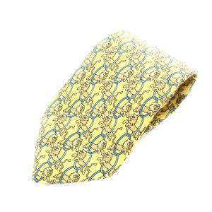 ネクタイ ワイド 総柄 ライオン シルク イエロー