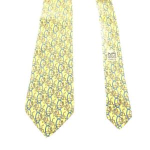 HERMES ネクタイ ワイド 総柄 ライオン シルク イエロー